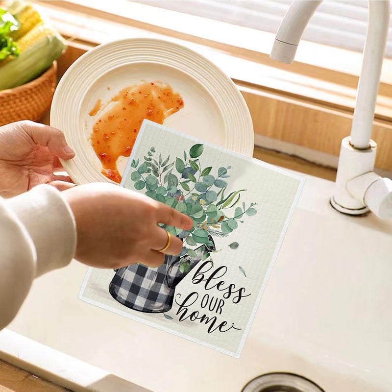 LARTSFRO Bless This Home Swedish Dishcloths for Kitchen, Home Sweet Home, Swedish Dish Cloths for Home, Papaya Reusable Paper Towels, 4 Pack Dish Towels for Kitchen, Reusable Paper Towels Washable - Image 5